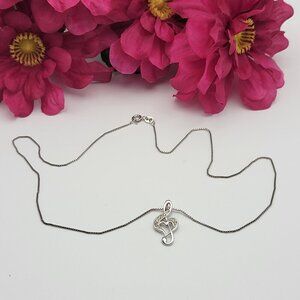 Vtg. MO 925 Modena Italy 8 Diamond Heart Treble Clef Music Note Necklace 19 Inch